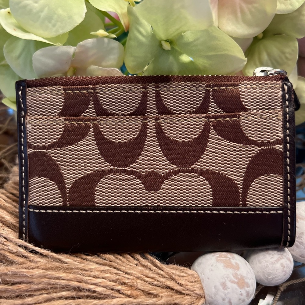 Coach Mini Skinny Id Case Keychain In Signature Canvas~Brown/Tan